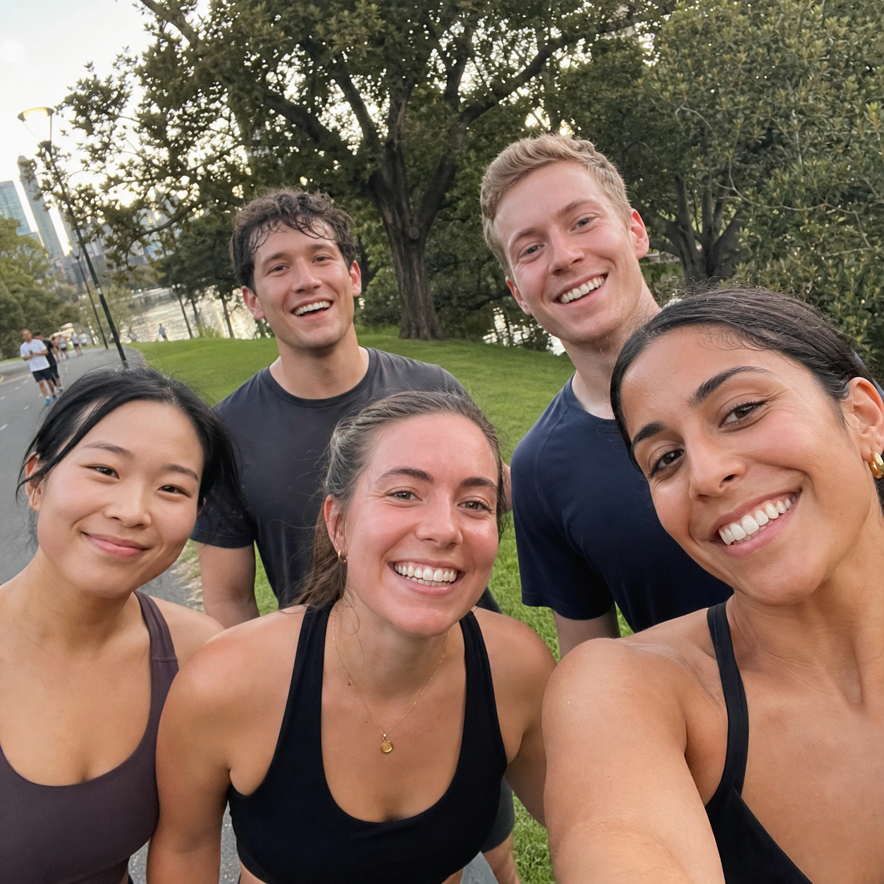Friends meeting after a run in Melbourne